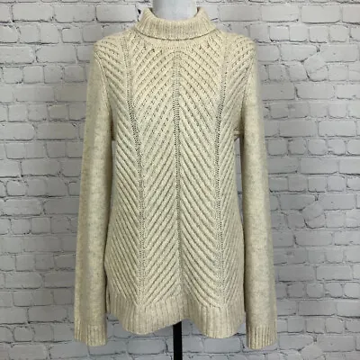 Vince Yak Wool Turtleneck Sweater Size L Chevron Knit Beige • $59.99