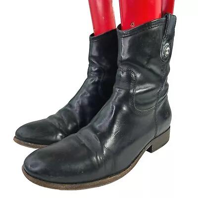 Frye Melissa Button Short Women's Boot US 9.5 B Black Leather Zip Ankle Western  • $43.34