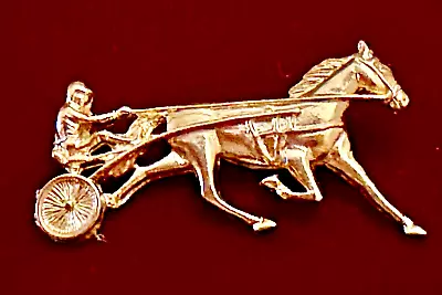 Horse Jockey Brooch Racing Trotter Cart Detailed Gold 2.0  Safety Cl. Vtg. • $4.99