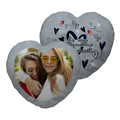 Personalised Valentines Day Gift Heart Shaped Photo Cushion Grey Marble Design • £16.99