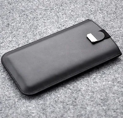 Phone Case Real Leather Cover Sleeve Padded Lined Black With Magnetic Strap • $37