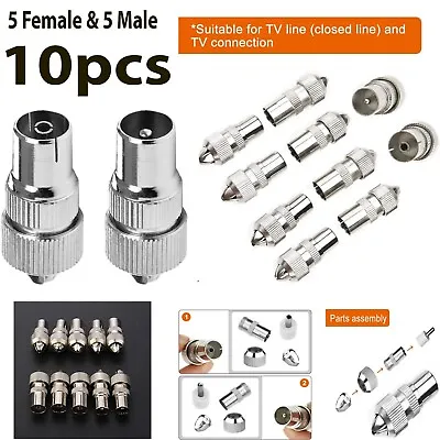 10x Tv Coaxial Cable Aerial Connectors Metal Male Female Adaptor Rf Lead Plug  • £4.35