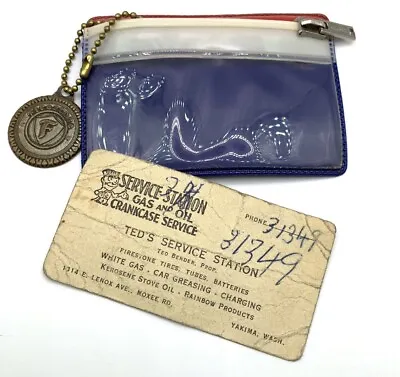 Vintage Firestone Plastic Zip Up Card Sleeve Keychain Token & Business Card • $14.95