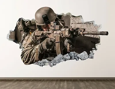 American Soldier Wall Decal Art Decor 3D Smashed Military Combat Sticker BL1222 • $69.95