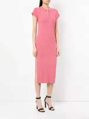 Manning Cartell Size S MVP Knit Ribbed Polo Midi Dress Pink Like New • $89