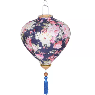 Mushroom Silk Lanterns Oriental Floral Hanging Lanterns (Dark Blue) • $31.75