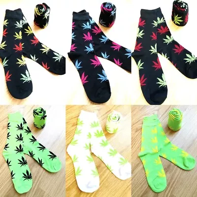 Weed Cotton Rich Socks Marijuana Leaf Cannabis Black Neon Multi Colours 1 Pair • £3.99