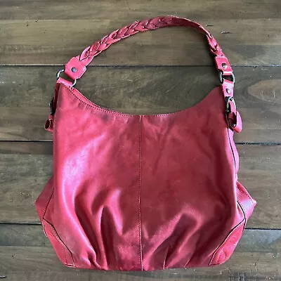 Hm Big Red Leather Hobo Bag Braid Strap • $25