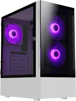 PC GAMING  CASE ATX TEMPERED GLASS - 3 X ARGB FANS WHITE - IONZ KZ20 DARK MIRROR • £49.95