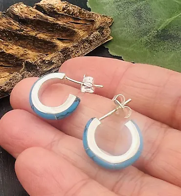 Small Taxco Mexican Blue Turquoise Earrings 925 Sterling Silver • $25