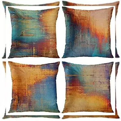 Emvency Set Of 4 Throw Pillow Covers Vintage 24 X 24 Inches Blue And Orange  • $36.76