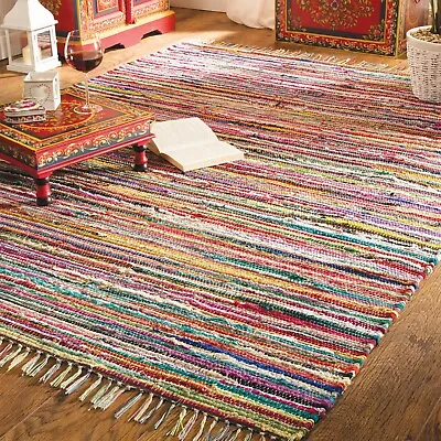 £15.99 • Buy ⭐ Chindi Rag Rug Recycled Handloom Multicoloured Braided Runner Carpet Shabby ⭐