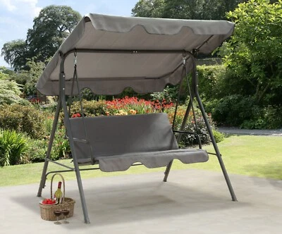£79.95 • Buy 3 Seater Garden Swing Chair Seat Hammock Swinging Metal Grey Fast Free Delivery