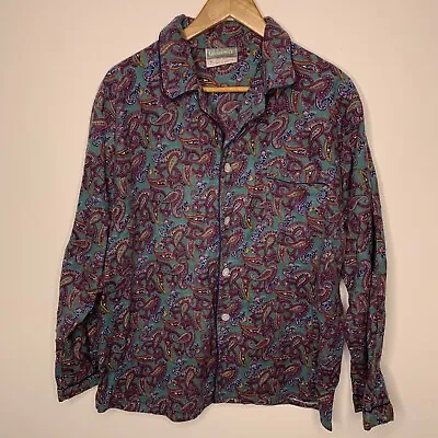 Vintage Grandway Sleep Shirt Pyjamas Mens XL Paisley Purple Flannel PJs • $29.99