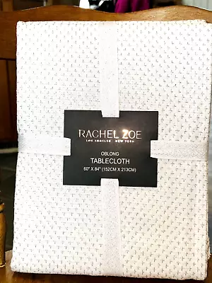 New 60  X 84  RACHEL ZOE NEW YORK FABRIC TABLECLOTH OBLONG INDIA WHITE METALLIC • $31.85