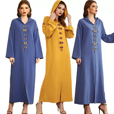 Ramadan Kaftan Dubai Abaya Caftan Muslim Women Maxi Dress Hooded Moroccan Robes • $47.45