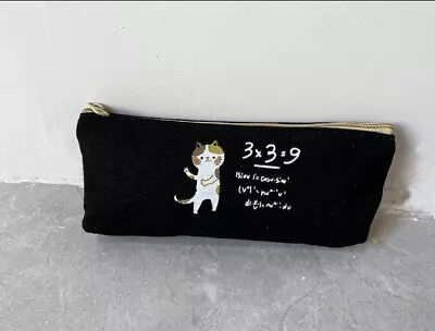 Chic Dancing Cat Black Zipper Canvas Cotton With Linen Wallet Pencil Case Bag • $3.99