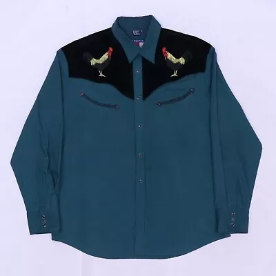 C4331 VTG Scorpio Embroidered Western Pearl Snap Cowboy Rodeo Shirt Size L • $19.99