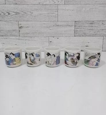 5 Artful Vintage Porcelain Shot Glasses Saki Barware Handpainted  • $25