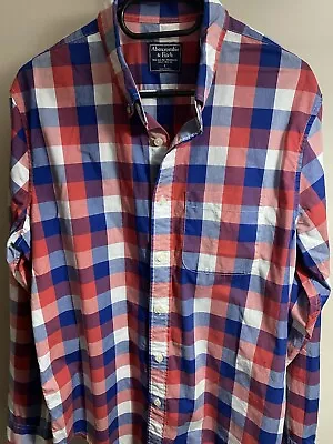 Abercrombie & Fitch Long Sleeve Shirt Large Red Blue White Checked Button Up • £17.99