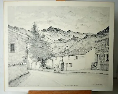 £1 • Buy Lake District Yew Tree Pub Seatoller Keswick Vtg Art Print Drawing Bill Lawrence