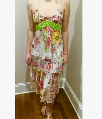 AUTH Vintage RUNWAY Valentino Layered Floral Printed Silk Dress 38it XS • $350