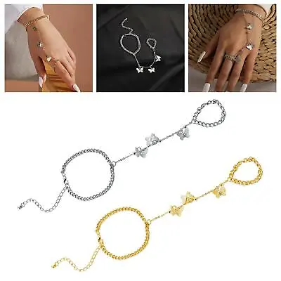Bracelet With Finger Ring Hand Harness Linked Chain For Anniversary Girls • £4.49