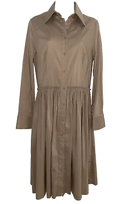 Malene Birger Minalli Beige Tan Long Sleeve Shirt Dress Stretch Women 40 Medium • $41.30