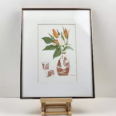 VTG 70s Watercolor Tulips Bouquet Still Life Spring Asian Framed Mother's Day • $31