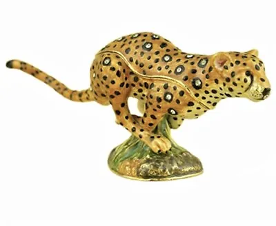 Running Cheetah Trinket Box Jeweled & Enameled NIB - Majestic • $34