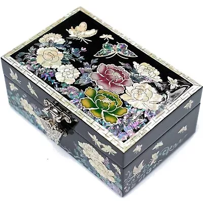 Korean Mother Of Pearl Inlay Shell Jewelry Organizer Wood Keepsake Box Vintage • $83.24