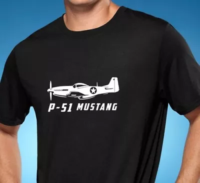 P-51 Mustang Fighter WWII Classic Outline Design Tshirt NEW FREE SHIPPING • $20