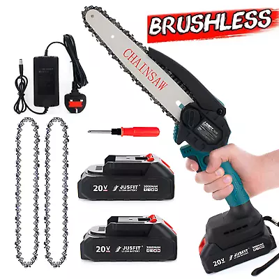 8'' Mini Brushless Chainsaw Cordless Electric One-Hand Saw Wood Cutter 2 Battery • £35.99