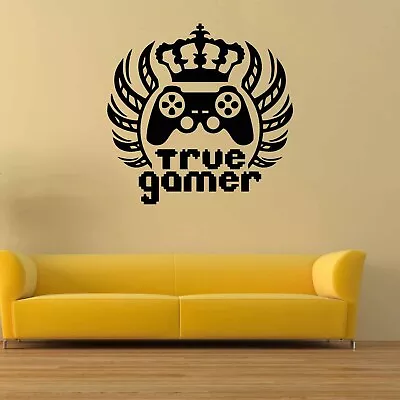 Gaming Wall Sticker TRUE GAMER King BOYS ROOM Vinyl Decals KidsRoom • £5.36