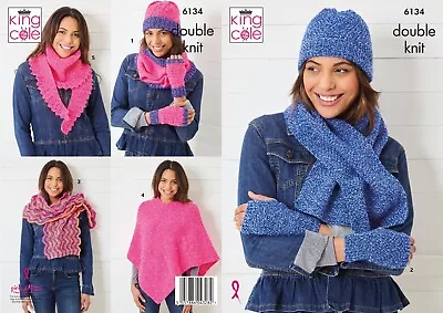 King Cole DK Knitting Pattern - 6134 Ladies Hats Cowl Scarf Wrist-warmers + • £4.65