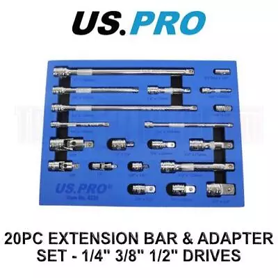 US PRO Tools 20pc Socket Extension Bar UJ Adapter Set 1/4  3/8  1/2  DR 4235 • £25.93