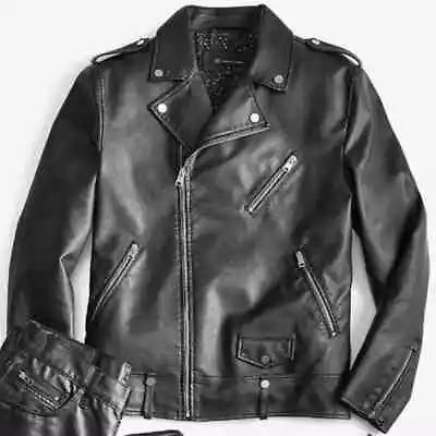 INC Men's Ken Pleather Biker Jacket  Deep Black XL • $34