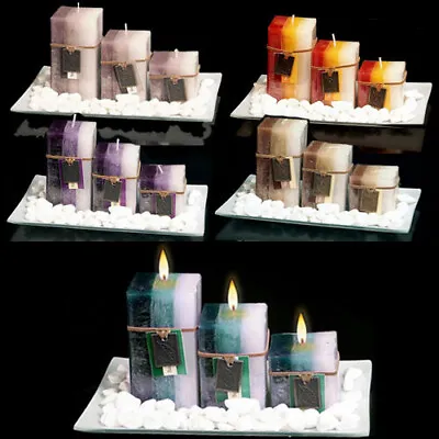 Candle Gift Set With 3 Scented Aromatic Mood Wax Glass Plate Stones Fragrance • £7.99