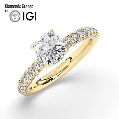 IGI 2.00CT Solitaire Lab-Grown Cushion Diamond Engagement Ring18K Yellow Gold • $2464