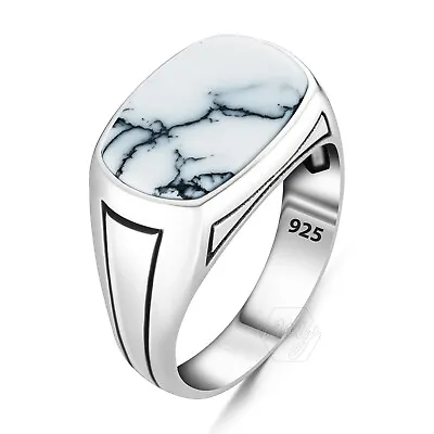 925 Sterling Silver Custom Cut White Turquoise Stone Turkish Men's Ring • $44.90