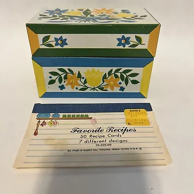 Vintage Tin Metal Recipe Box With Recipe Cards Syndicate MFG Co Tulips Flowers • $21.95