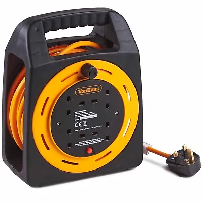 VonHaus Extension Reel | 4 Socket 15m Extra Long Lead With Thermal Cut Out • £21.99