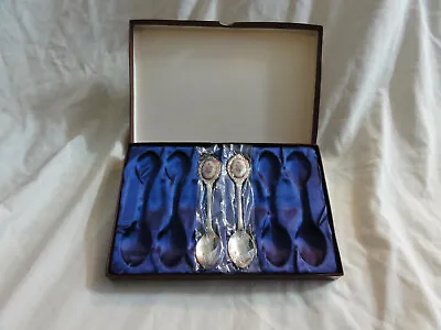 Set Of 2 Floral Accent Mini Serving Spoons ~ Storage Box For 6 ~ Stamped KOREA  • $10.99