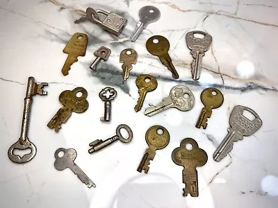 Vintage Antique Keys Lot Of 18 Skeleton Safe Deposit Box Brass Steel Old Key Vtg • $14.99