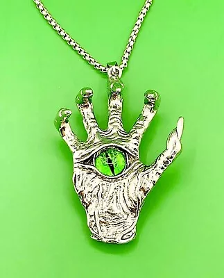 Monster Hand Satan Devils Palm Green Evil Eye Necklace Spooky Gothic Pendant • £96.42