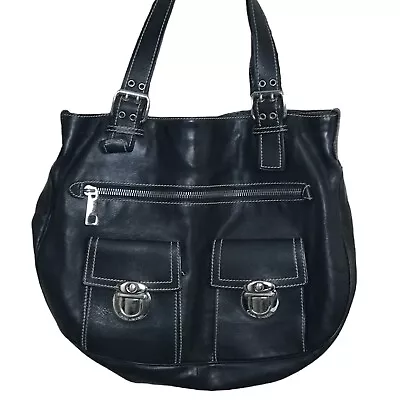 Marc Jacobs Black Leather Shoulder Bag Vintage Buckle Pocket Front Satchel Purse • $69.99