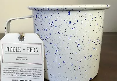  Fiddle & Fern Speckled WHITE BLUE 24oz Enamel Coffee Tea Mug NWT • $13.99