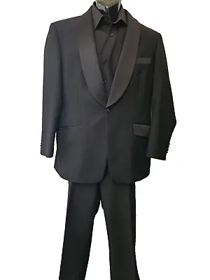 FELLINI Slaters Black 3 Piece Suit Size 42 S Wedding Masonic Occasion Wool Blend • £46.99