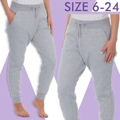 Womens Ladies Grey Jogpants Plain Joggers Sweatpants Comfy Bottoms Pants UK 6-24 • £9.99