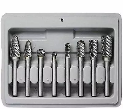 Carbide Burr Set 8pcs 1/4 Inch Shank Diameter Double Cut Edge Rotary Files Metal • $56.96